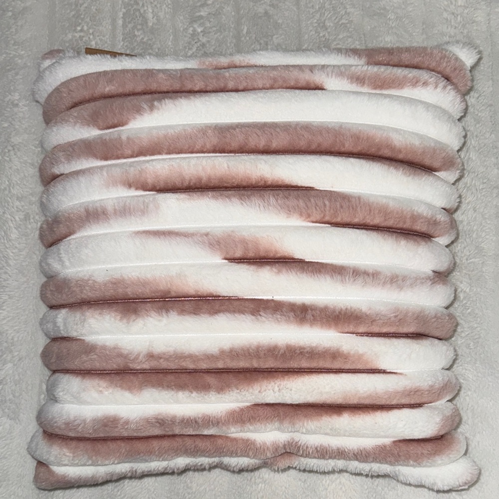 Luxurious Pink and White Faux Fur Pillow 18x18